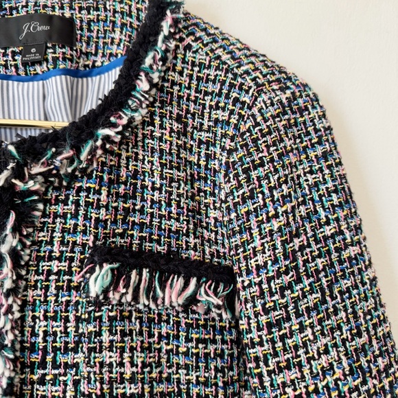 J. Crew Lady Tweed Jacket Black Rainbow Metallic Fringe Blazer 6 - Picture 2 of 11